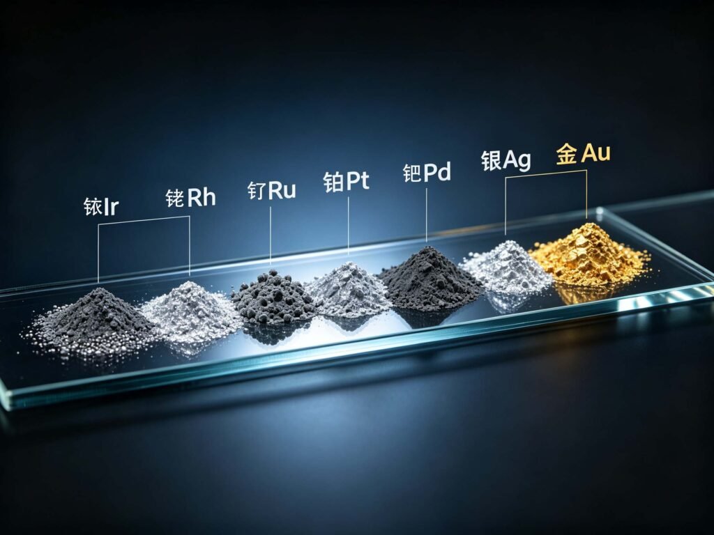 palladium/platinum/rhodium/iridium/ruthenium/gold/silver